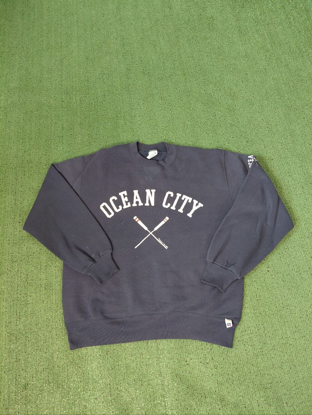 VINTAGE 1995 Ocean City New Jersey 90's Travel Souviner Navy Blue Crewneck Sz La
